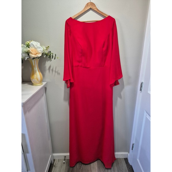 Chiclody Dresses & Skirts - Chiclody Red Maxi Dress Long Bell Sleeve Sequin Cuff Formal Evening Gown New